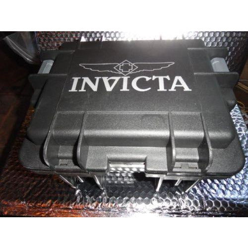 Invicta watch carrying case in black with grey handles holds 3 watches