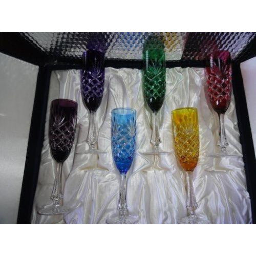 Faberge Crystal Colored  Flutes  set of 6 Glasses