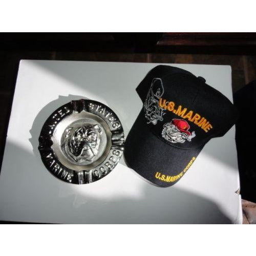 USMC Bulldog Ashtray & Baseball Cap Combo