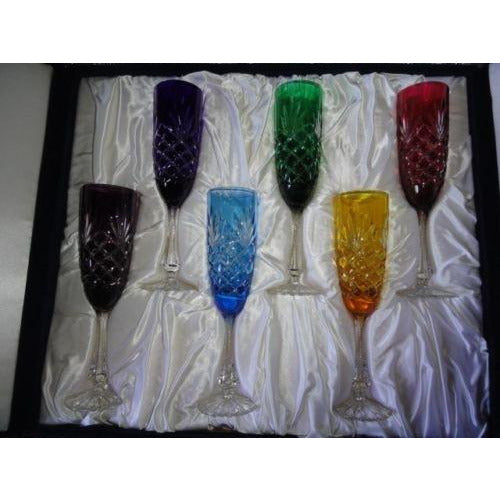 Faberge Crystal Colored  Flutes  set of 6 Glasses