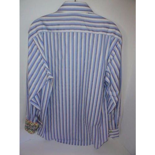 Robert Graham Blue White Satin Stripe Shirt — Medium