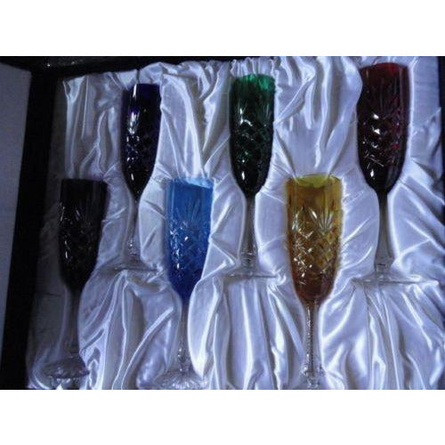 Faberge Crystal Colored  Flutes  set of 6 Glasses