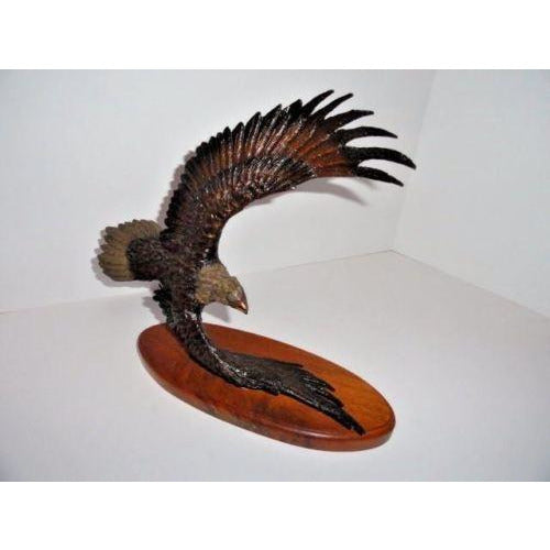 American Eagle Bronze Sculpture on Wooden Base