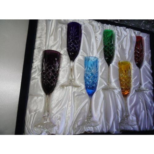 Faberge Crystal Colored  Flutes  set of 6 Glasses