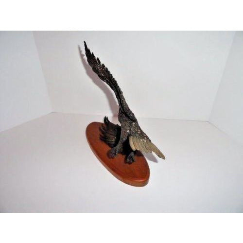American Eagle Bronze Sculpture  Wooden Base