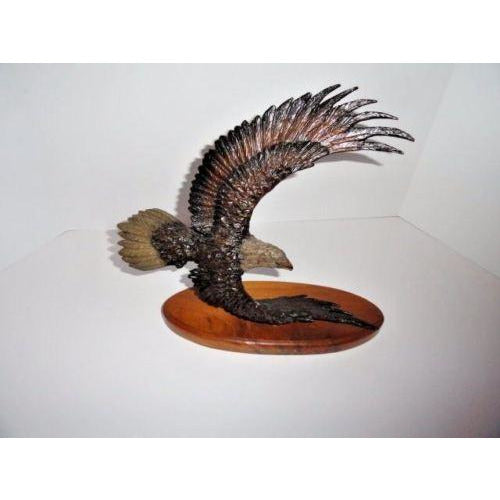 American Eagle Bronze Sculpture  Wooden Base