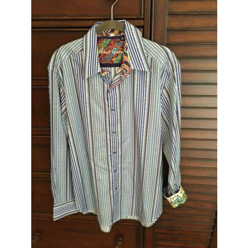 Robert Graham Blue White Pencil Stripe Shirt — Medium