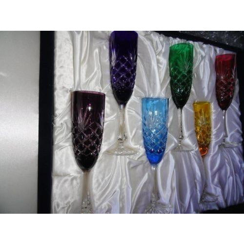 Faberge Crystal Colored  Flutes  set of 6 Glasses