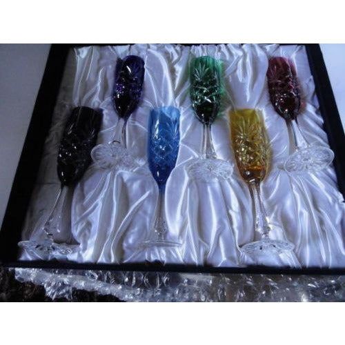 Faberge Crystal Colored  Flutes  set of 6 Glasses