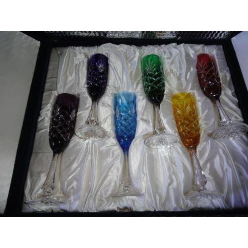 Faberge Crystal Colored  Flutes  set of 6 Glasses