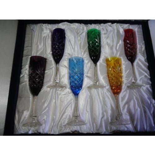 Faberge Crystal Colored  Flutes  set of 6 Glasses
