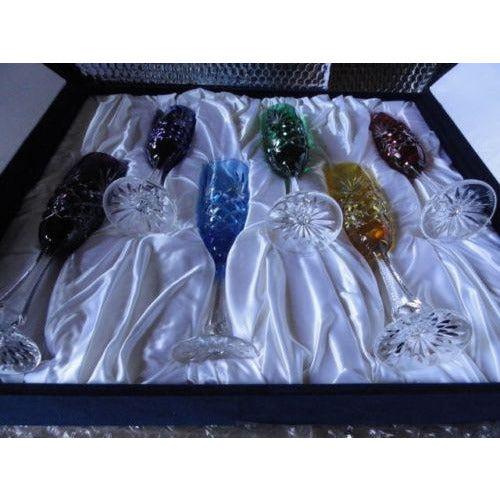 Faberge Crystal Colored  Flutes  set of 6 Glasses