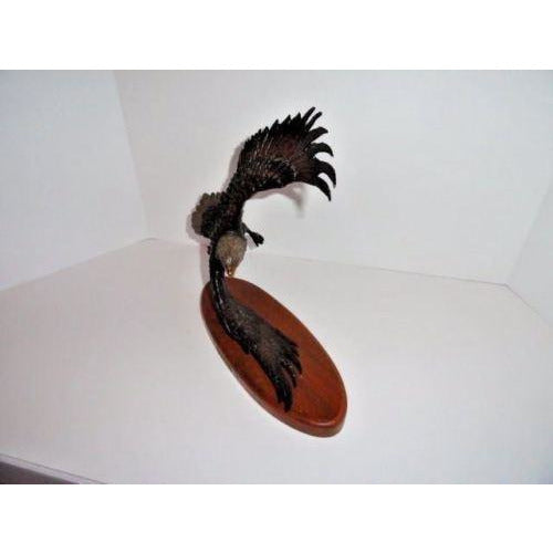 American Eagle Bronze Sculpture on Wooden Base