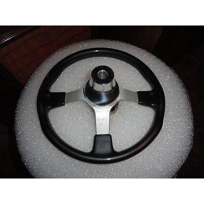 Gussi Boat Steering Wheel Black Carbon Look with Brushed Spoke & Polished Adapt