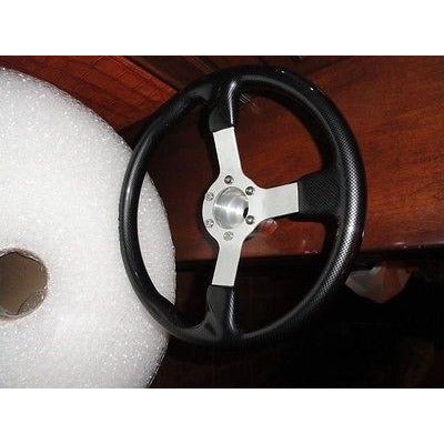 Gussi Boat Steering Wheel Black Carbon Look with Brushed Spoke & Polished Adapt