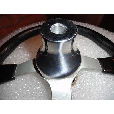 Gussi Boat Steering Wheel Black Carbon Look with Brushed Spoke & Polished Adapt