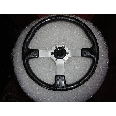 Gussi Boat Steering Wheel Black Carbon Look with Brushed Spoke & Polished Adapt