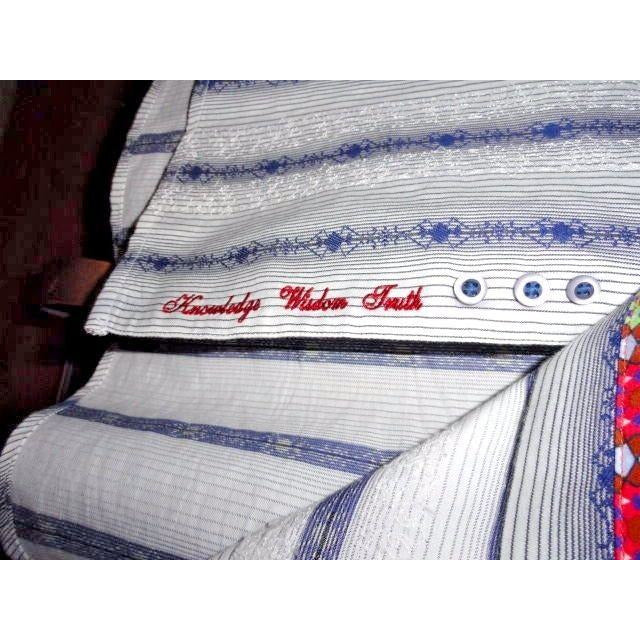 Robert Graham White Blue Grey Fine Stripe Diamond Motif Shirt — Medium