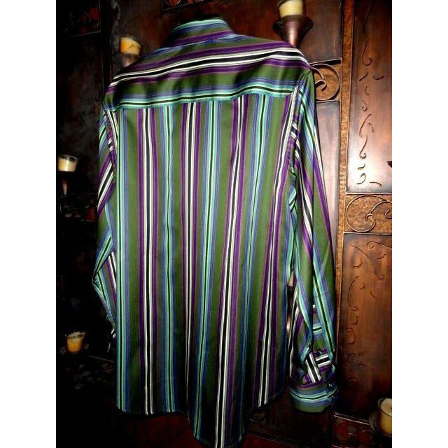 Robert Graham Olive Multicolor Bold Stripe Shirt — Medium