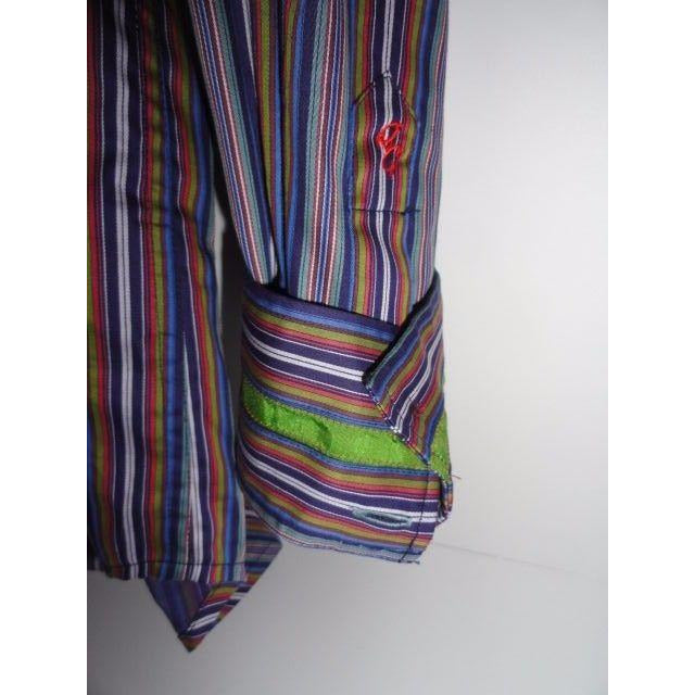Robert Graham Slate Blue Multicolor Satin Stripe Shirt — Medium