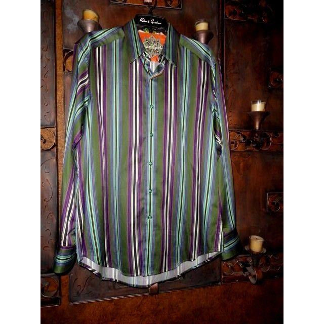 Robert Graham Olive Multicolor Bold Stripe Shirt — Medium