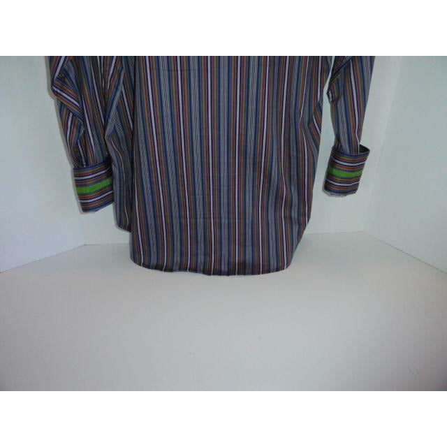 Robert Graham Slate Blue Multicolor Satin Stripe Shirt — Medium