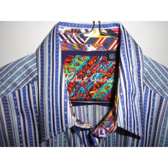 Robert Graham Blue Navy Ornate Stripe Shirt — Medium