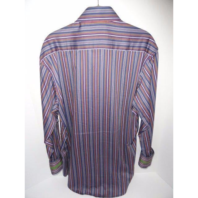 Robert Graham Slate Blue Multicolor Satin Stripe Shirt — Medium