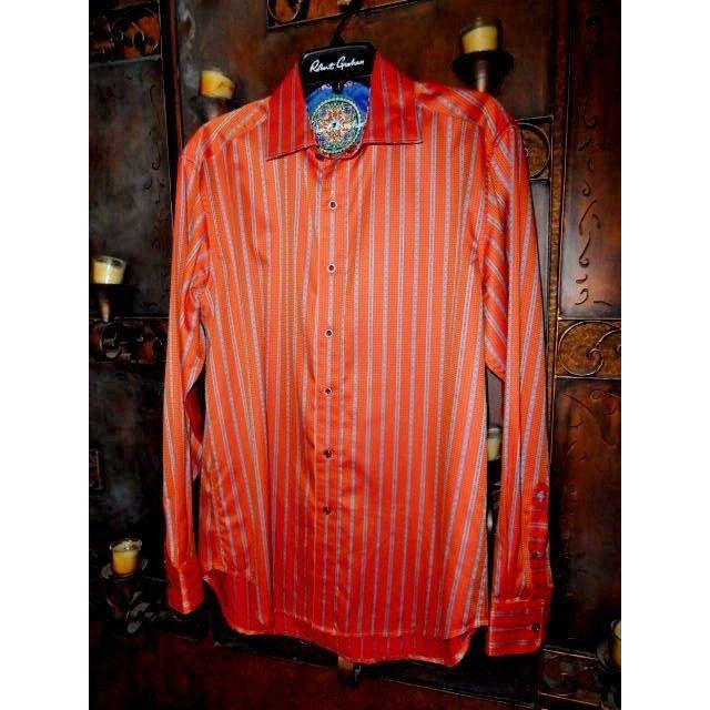 Robert Graham Classic Sport Bold Orange Red Stripe Shirt — Medium