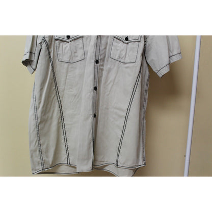 Men's Roar Signature Tan Short Sleeve Button Up Shirt Size Medium