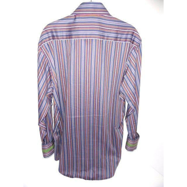 Robert Graham Slate Blue Multicolor Satin Stripe Shirt — Medium