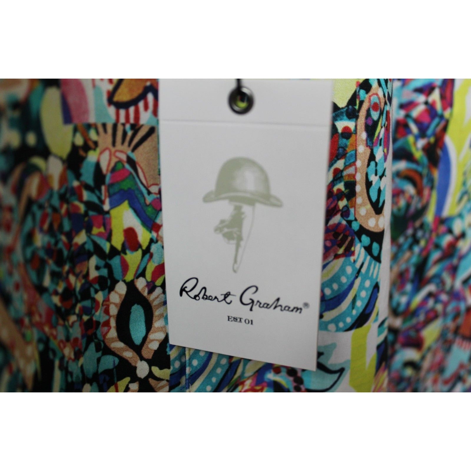 Robert Graham Psychedelic Collage Print Short Sleeve Shirt — Medium