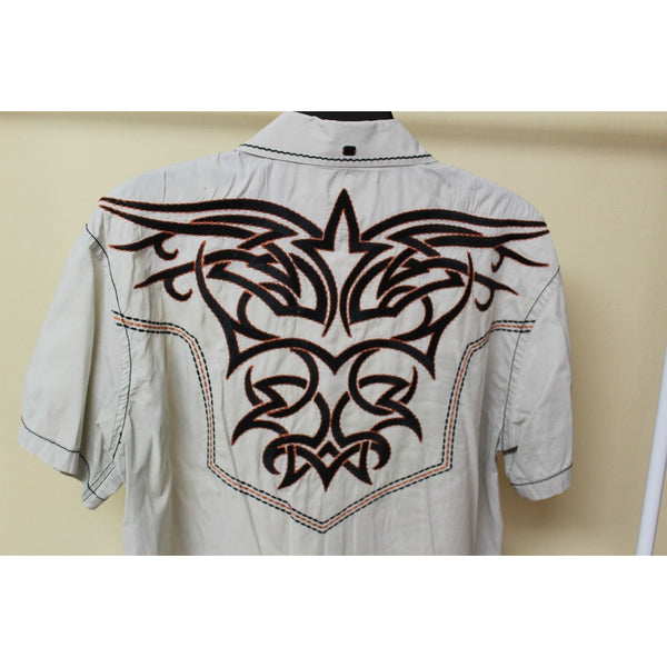 Men's Roar Signature Tan Short Sleeve Button Up Shirt Size Medium