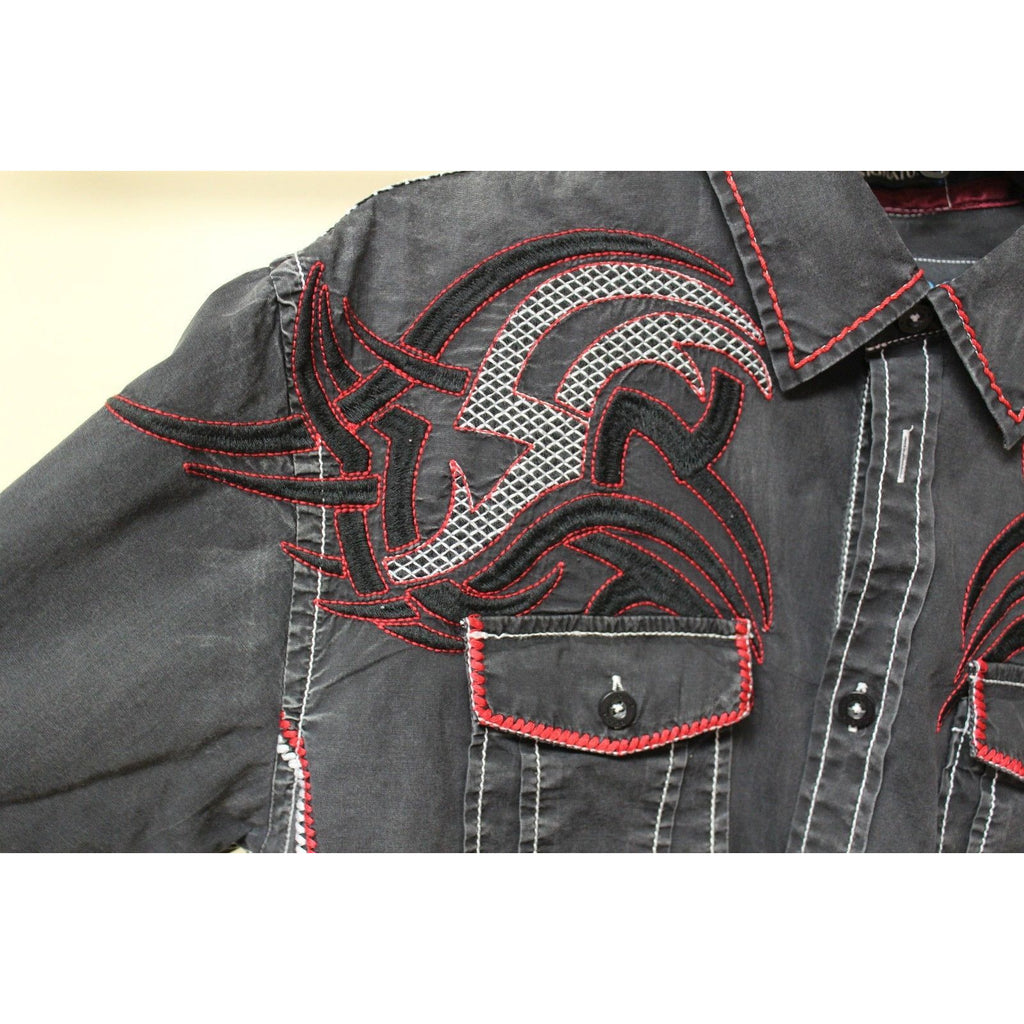 Men's Roar Signature Black Short Sleeve Button Up Shirt Size Medium
