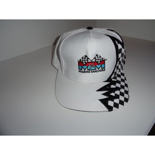 Marine Machine embriodered white baseball cap with Checkered Flag
