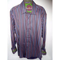 Robert Graham Slate Blue Multicolor Satin Stripe Shirt — Medium