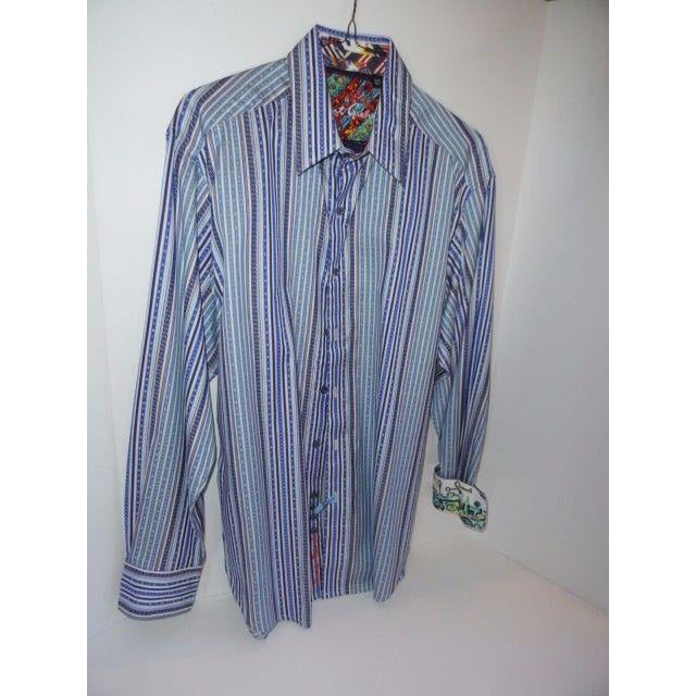 Robert Graham Blue Navy Ornate Stripe Shirt — Medium