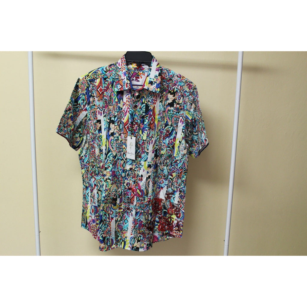 Robert Graham Psychedelic Collage Print Short Sleeve Shirt — Medium