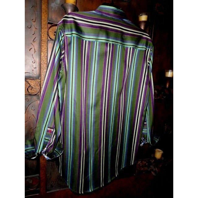 Robert Graham Olive Multicolor Bold Stripe Shirt — Medium