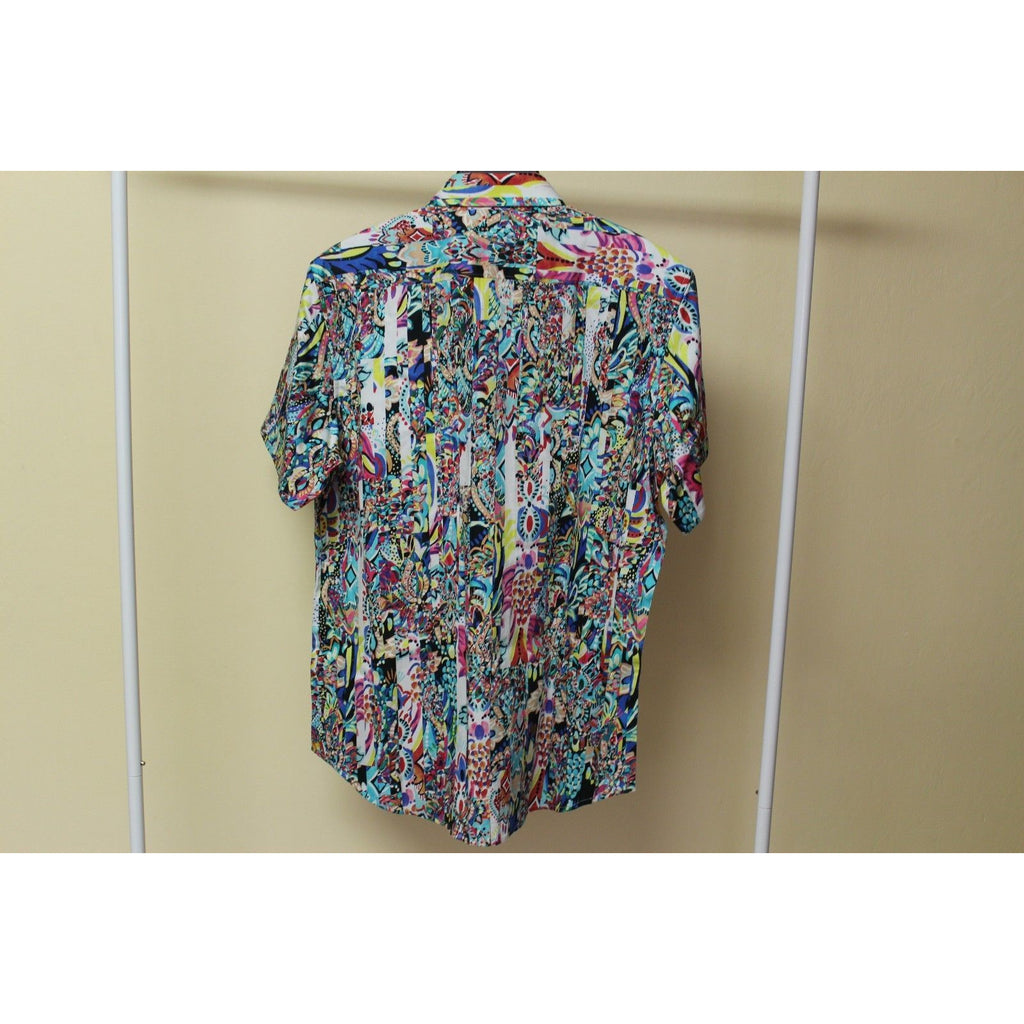 Robert Graham Psychedelic Collage Print Short Sleeve Shirt — Medium
