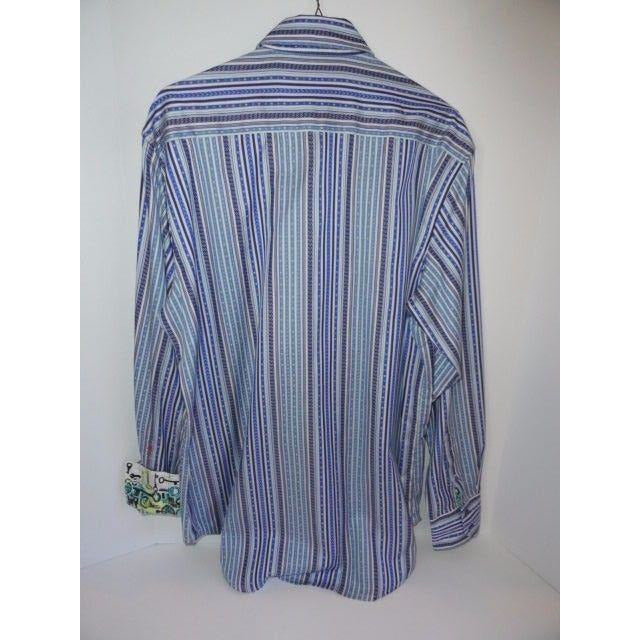 Robert Graham Blue Navy Ornate Stripe Shirt — Medium