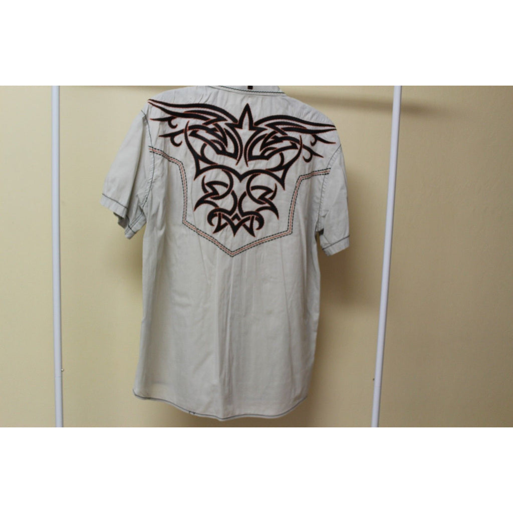 Men's Roar Signature Tan Short Sleeve Button Up Shirt Size Medium