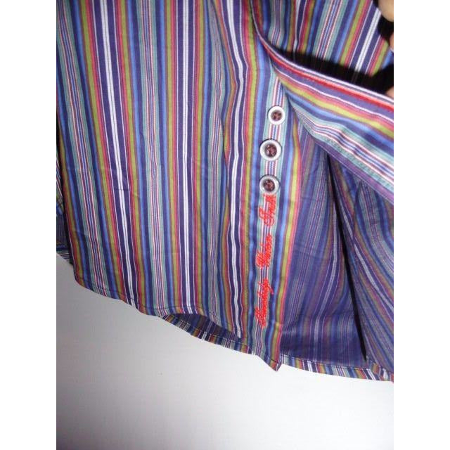 Robert Graham Slate Blue Multicolor Satin Stripe Shirt — Medium
