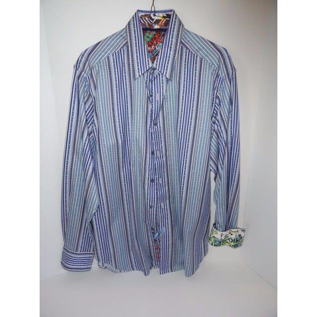 Robert Graham Blue Navy Ornate Stripe Shirt — Medium
