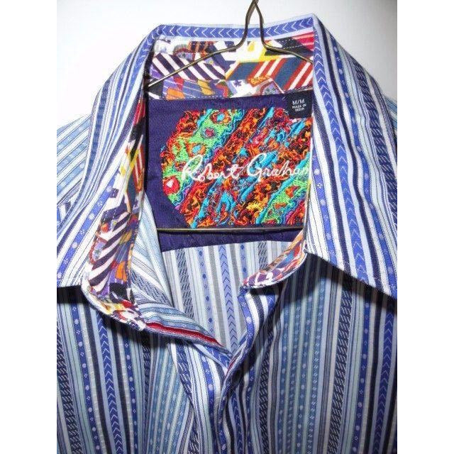 Robert Graham Blue Navy Ornate Stripe Shirt — Medium
