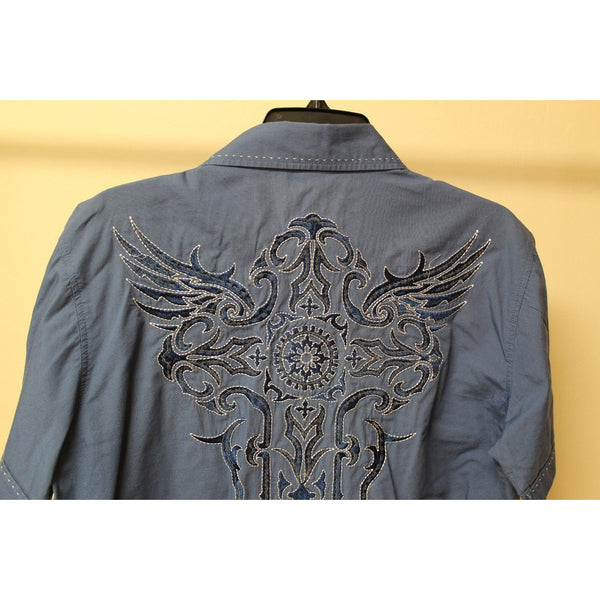 Men's Victorious Los Angeles Blue Short Sleeve Button Up Shirt Size Medium