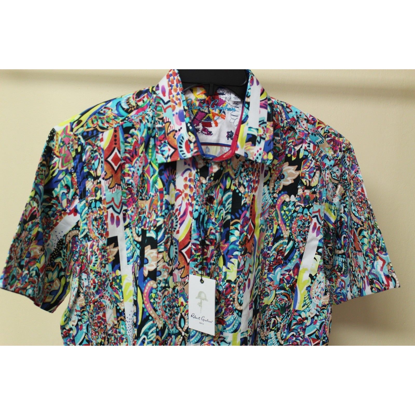 Robert Graham Psychedelic Collage Print Short Sleeve Shirt — Medium