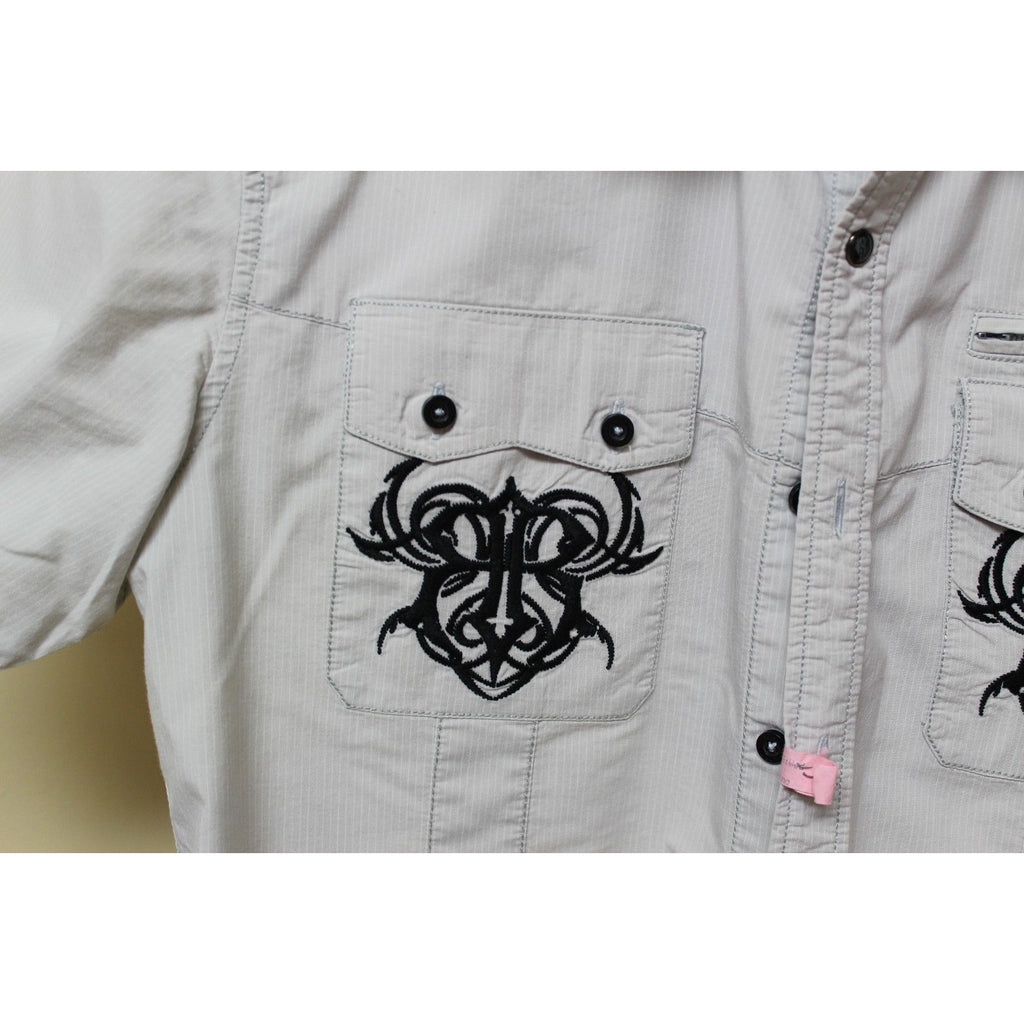 Men's Roar Signature Tan Short Sleeve Button Up Shirt Size Medium
