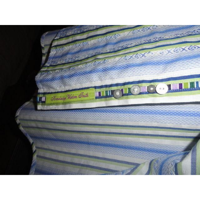 Robert Graham Classic Fit Blue Green Stripe Contrast Cuff Shirt — Medium