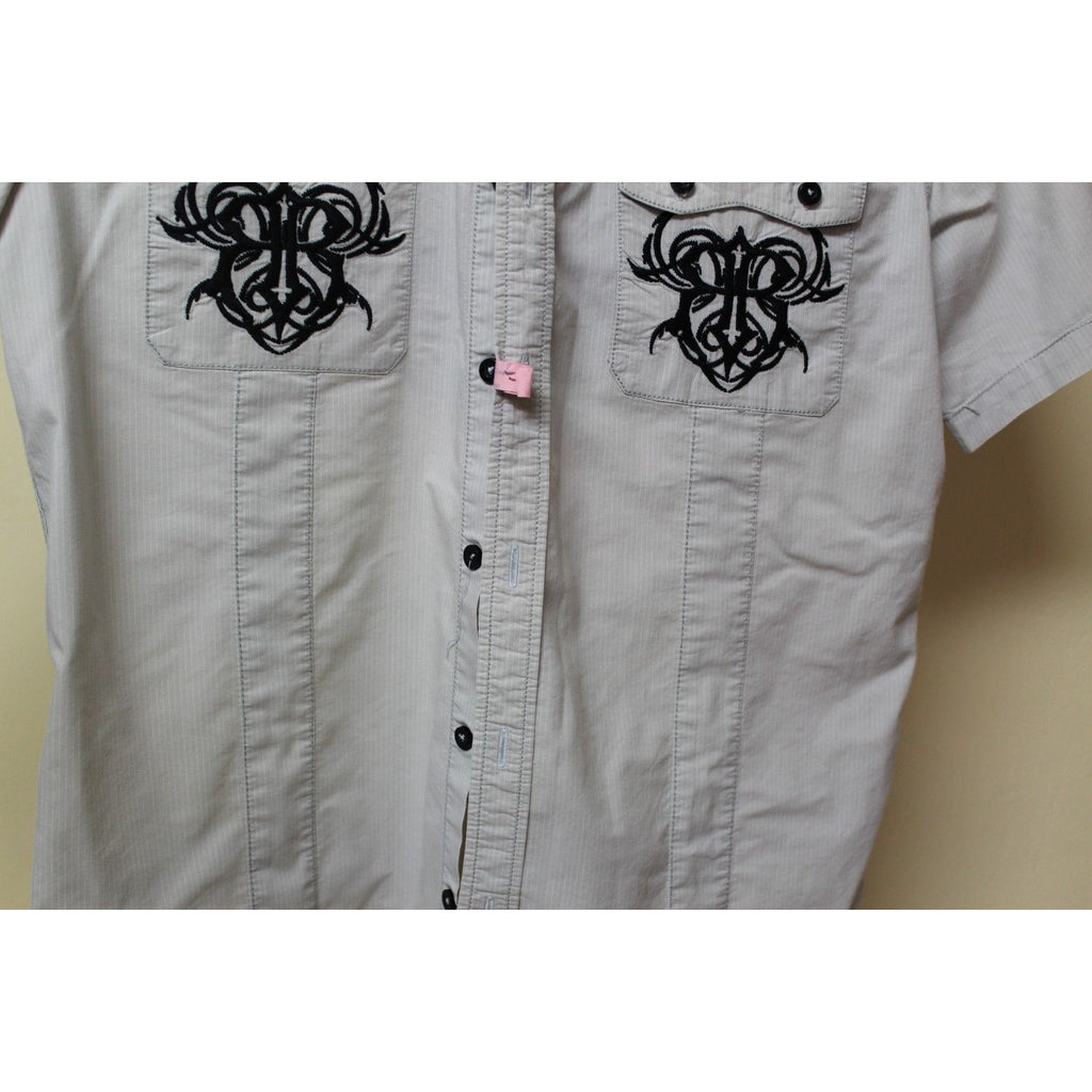 Men's Roar Signature Tan Short Sleeve Button Up Shirt Size Medium
